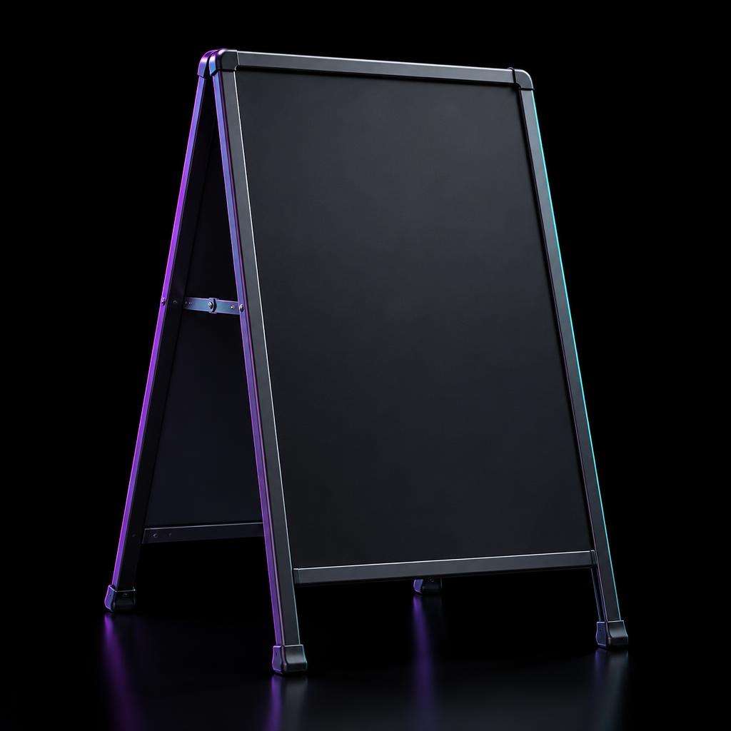 Wetterfester Kundenstopper A-Board auf schwarzer Präsentationsfläche